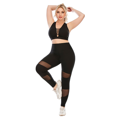 Mesh Stitching Plus Size Yoga Sets 82% Polyester Yoga 2 Piece Exercise Set