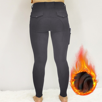 Brushed Winter Grey Horse Riding Leggings Full Seat Grip For Women