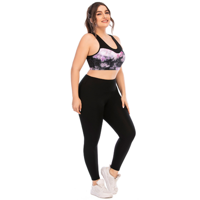 Sports Leggings And Bra Plus Size Women's Workout Sets Anti UV Polyester Black