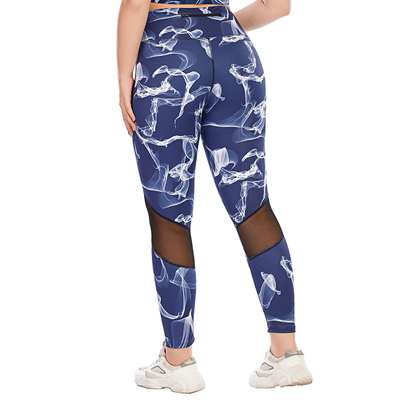 Breathable Exercise Patterned Workout Pants Polyester Spandex Mesh Stitching
