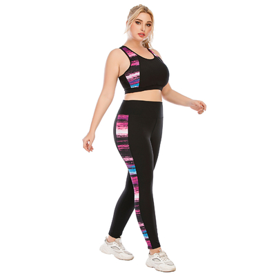 Elastic Plus Size Yoga Sets Polyester Spandex Womens 2 Piece Workout Outfits