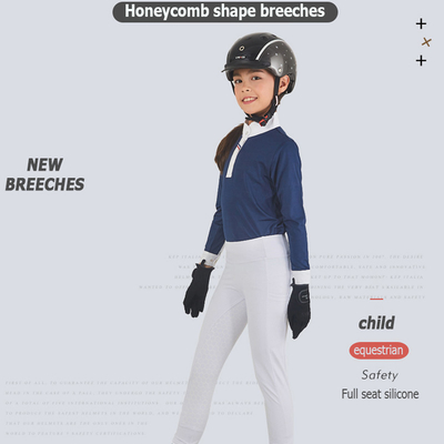 White Children'S horse riding Pants Side pocket equestrian breeches Moisture Wicking Fabric