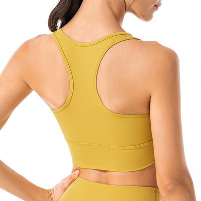 Women V Neck Nylon Sports Bras With Removable Pads Quick Drying
