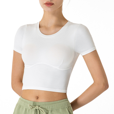 Navel Exposed Short Sleeve Ladies Yoga Tops  XL 2XL Skin Friendly