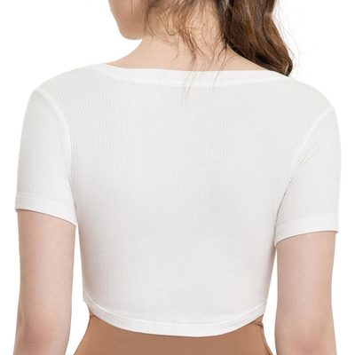 Sexy Open Ladies Yoga Tops Short Sleeve Pit Strip Cotton Slim Sports T - Shirt
