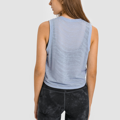 Jacquard Bandage Ladies Yoga Tops Sweat Wicking Fitness Sleeveless Short Tank Top