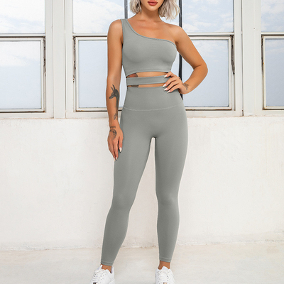 Recycled Nylon Yoga Set Clothes Eco - Friendly Sexy Diagonal Shoulder Bra Women's Sports Suit