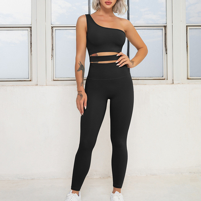 Recycled Nylon Yoga Set Clothes Eco - Friendly Sexy Diagonal Shoulder Bra Women's Sports Suit