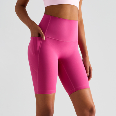 STC Yoga Women'S Shorts Nude Five Pants Peach Hip Tights Ultra High Waist Pockets