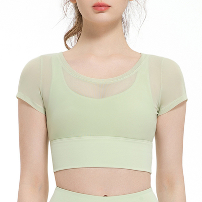 Mesh Short Sleeve 2 Piece Womens Sports Bra Running Leisure Yoga Bra