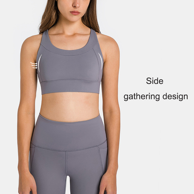 Adjustable Strap Round Neck Womens Sports Bra Quick Dry Nylon Fitness Crop Top