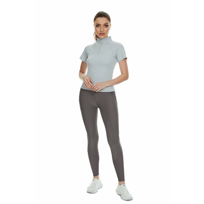 Classic Grey Horse Riding Tops Sweat Ladies Zip Up Short Sleeve Equestrian Base Layer
