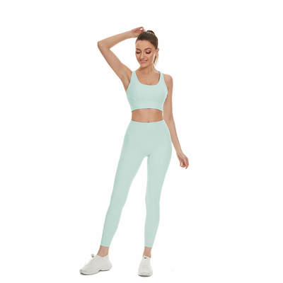 Nylon Light Green Lightweight Women Yoga Bra Sets Active Stretch Yoga Fitness Leggings