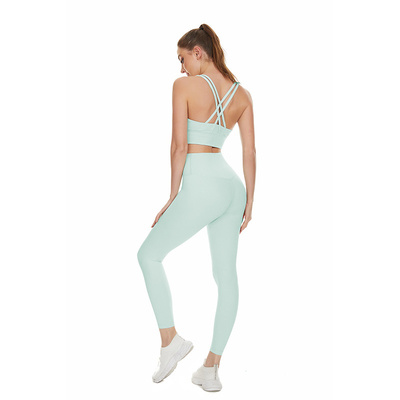 Nylon Light Green Lightweight Women Yoga Bra Sets Active Stretch Yoga Fitness Leggings