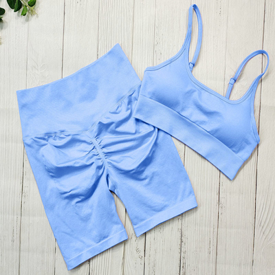 Women Seamless Yoga Workout Set 2 Piece Outfits Gym Push Up Shorts And Sports Bra