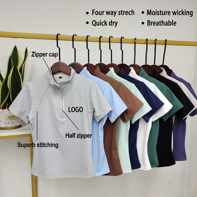 11 Colors Horse Riding Short Sleeve Shirt With Half Zipper Four Way Stretch Equestrian Base Layer
