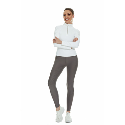 White Quick Drying Horse Riding Tops Ladies 1/4 Zipper Long Sleeve Shirts