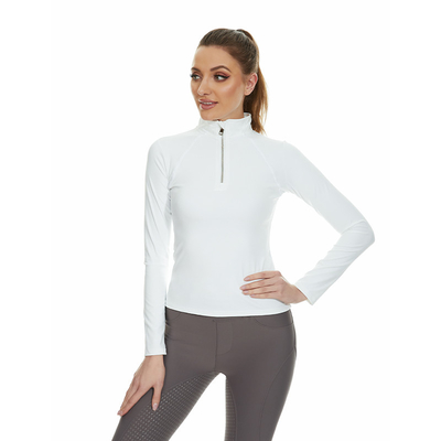 White Quick Drying Horse Riding Tops Ladies 1/4 Zipper Long Sleeve Shirts