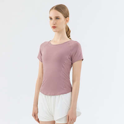 Summer Mesh Stitching Yoga Short Sleeve Nylon Sports Fitness T Shirt Women