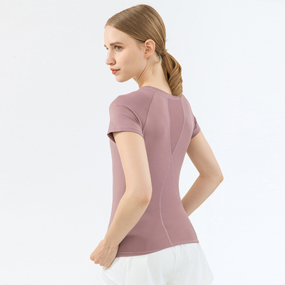 Summer Mesh Stitching Yoga Short Sleeve Nylon Sports Fitness T Shirt Women