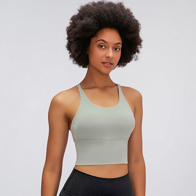 Solid Color Fine Shoulder Strap Sports Bra Cross Back Sports Underwear