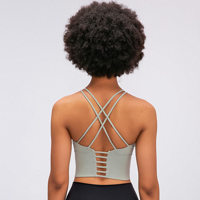Solid Color Fine Shoulder Strap Sports Bra Cross Back Sports Underwear