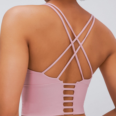 Solid Color Fine Shoulder Strap Sports Bra Cross Back Sports Underwear