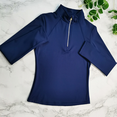 Navy Western Long Baselayer Zip Horse Riding T Shirts Custom Logo