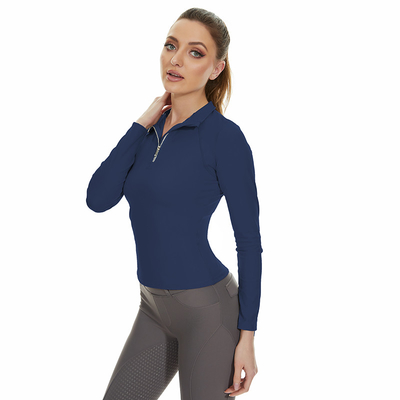 Navy Western Long Baselayer Zip Horse Riding T Shirts Custom Logo