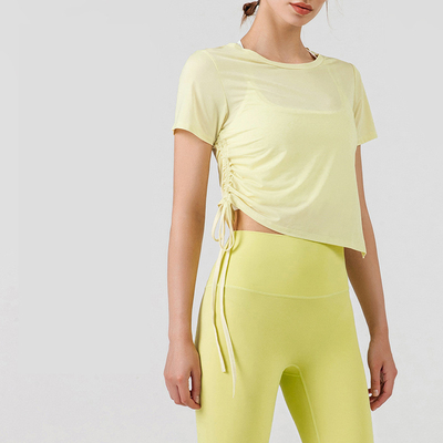 Round Neck Pleated Ladies Yoga Tops Breathable Women'S T Shirt