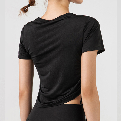 Round Neck Pleated Ladies Yoga Tops Breathable Women'S T Shirt