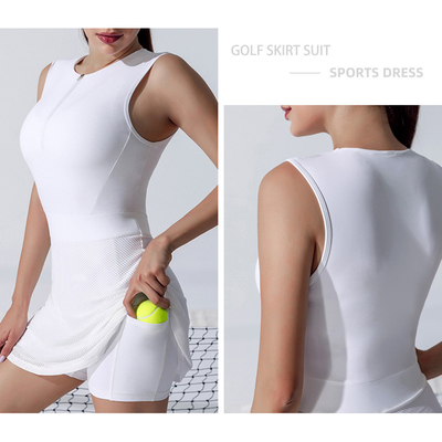 White Mesh Womens Golf Clothes Breathable Safety Lining Tennis Skirts Suit