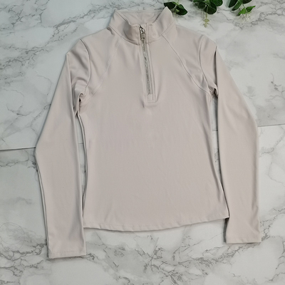 Zipper Gray Horse Riding Tops T Shirt 4 Way Stretchy Active Equestrian Clothing