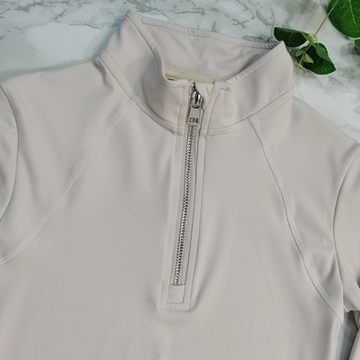 Zipper Gray Horse Riding Tops T Shirt 4 Way Stretchy Active Equestrian Clothing