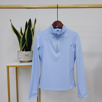 Blue Women Anti UV Horse Riding Tops Equestrian Shirts 230gsm