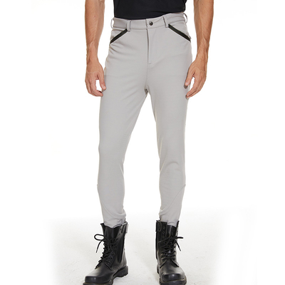 Gray XL Men Equestrian Leggings Polyester Knee Silicone Horse Riding Breeches Pocket