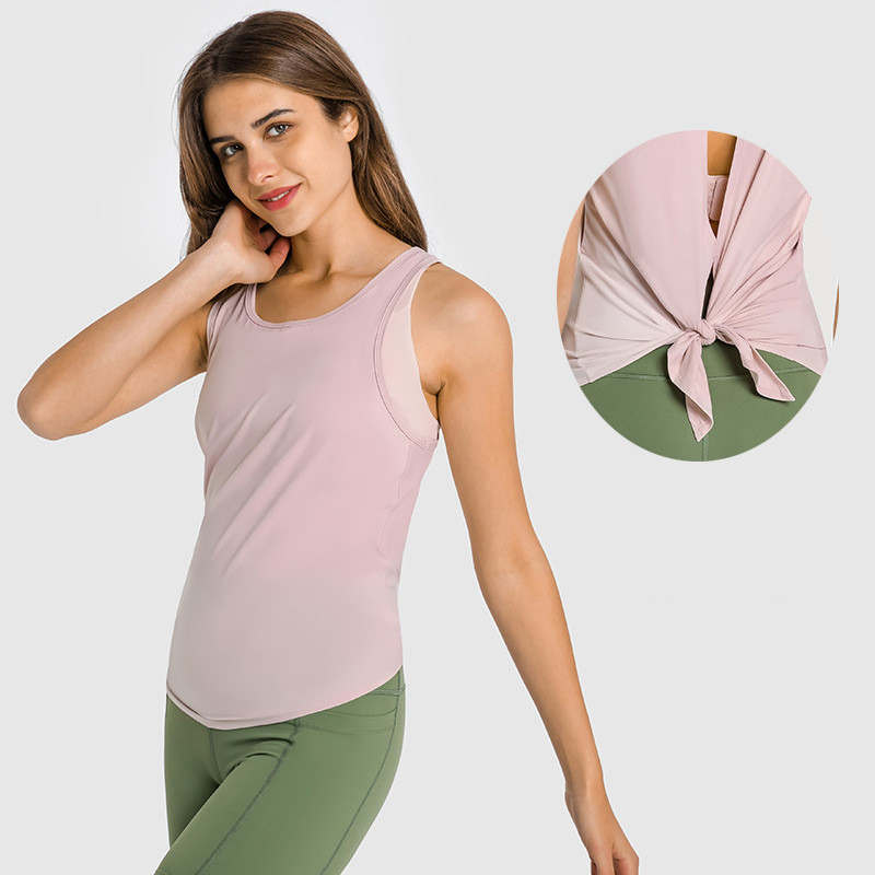 Skin Friendly Ladies Yoga Tops Butterfly Straps Sexy Back Tank Top Nude Feel