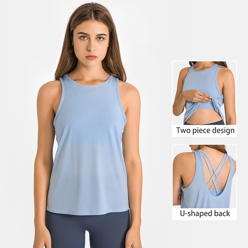 Active Stretch Ladies Yoga Tops One Piece Two Wear Cross Open Back Sport Bra With Removable Pad