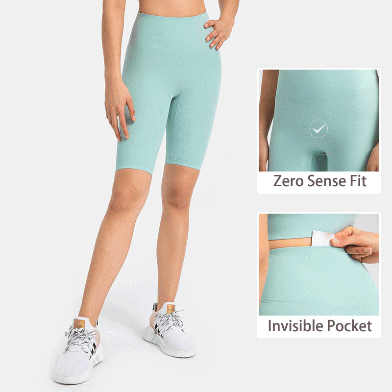 Anti UV Ladies Yoga Sports Shorts Leggings Running Pants With Waistband Pocket