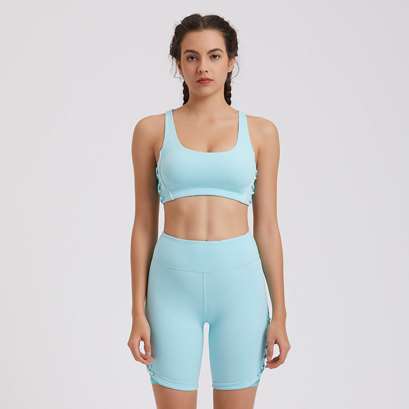 Polyester Yoga Set Clothes Y Shape Bra High Waist Shorts Two Piece Workout Gym Leggings