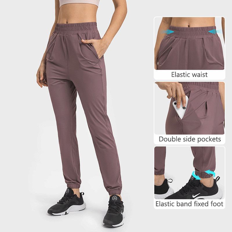 Elastic Waist Yoga Sports Pockets Jogger Pants Women Workout Running Trouser