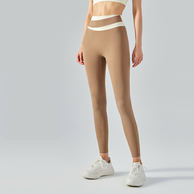 Color contrast Yoga Pants women's high waist nylon trackless fitness leggings