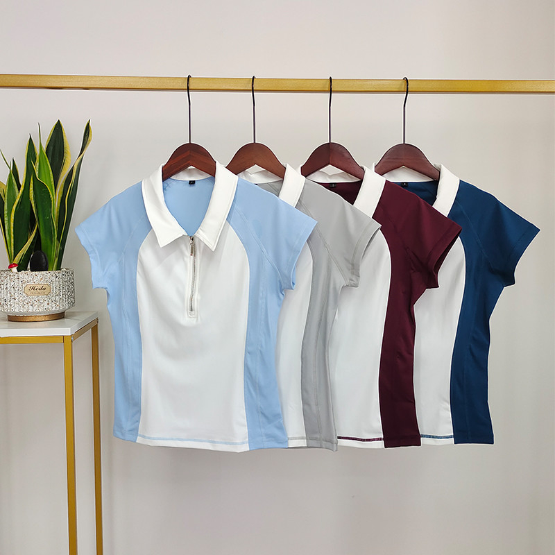 Stitching Contrast Color Horse Riding Tops Polo T Shirts Short Sleeve Base Layer