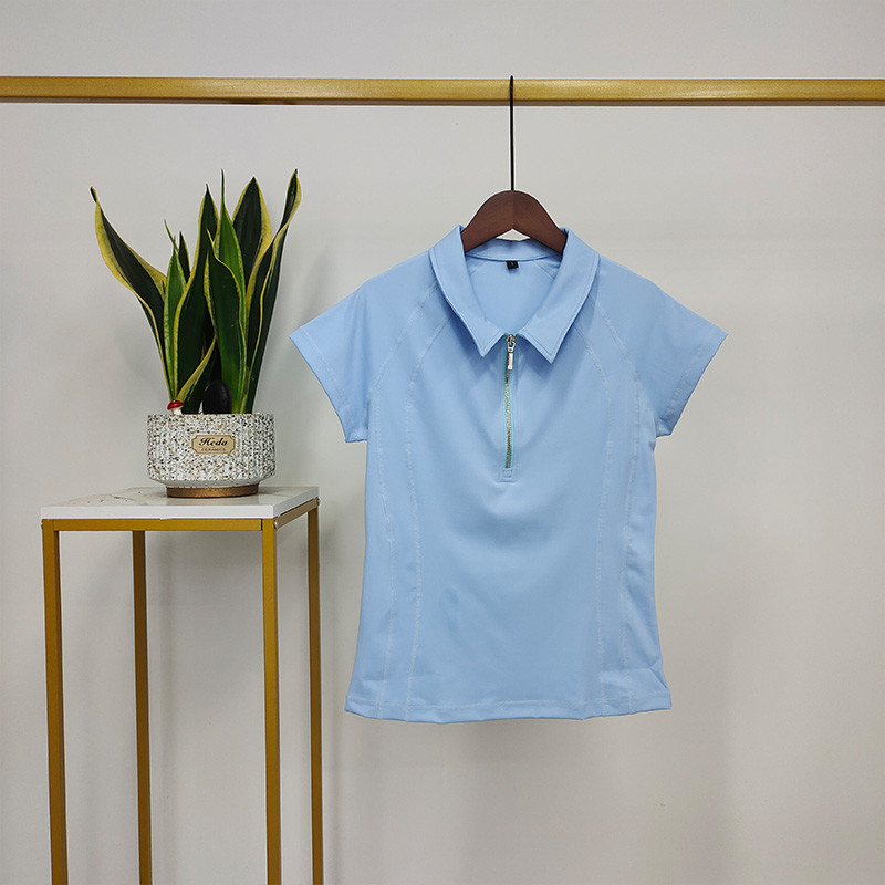 Light Blue Women Base Layers Equestrian Clothes Shirt Zipper Quickly Drying