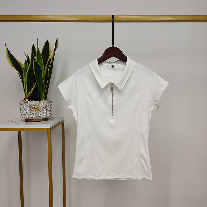 White Nylon Cool Lapel Half Zipper Women Base Layers Equestrian Top