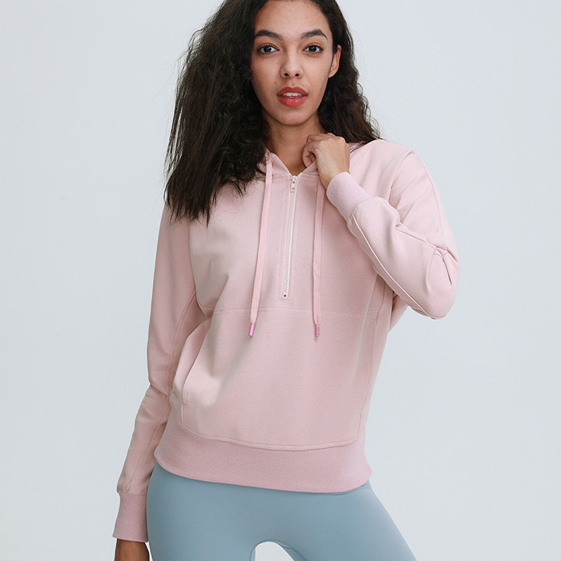 Pink Sports Loose Hoodie With Pocket Women's Training Running Sweater XL