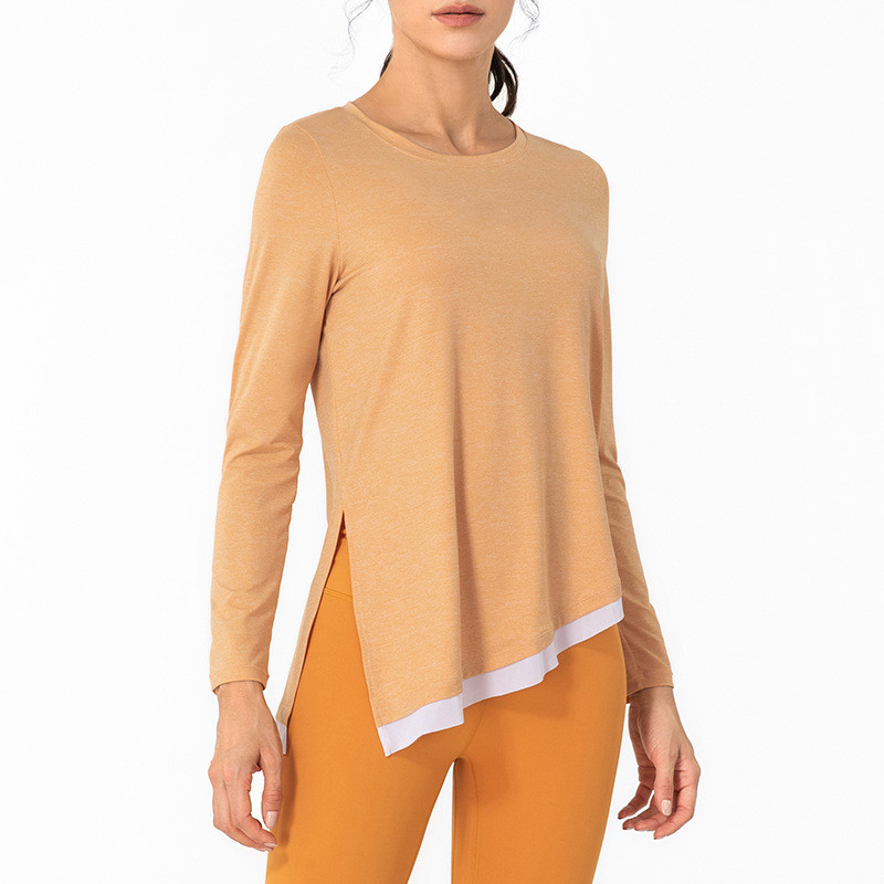 Orange Nude Yoga Long Sleeve Top Women'S Irregular Breathable Sports T - Shirt