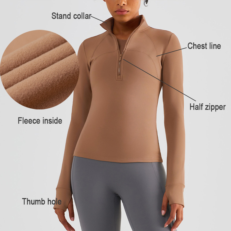 Half Zip Ladies Equestrian Shirt With Thumb Holes Brushed Inside Winter Equestrian Top