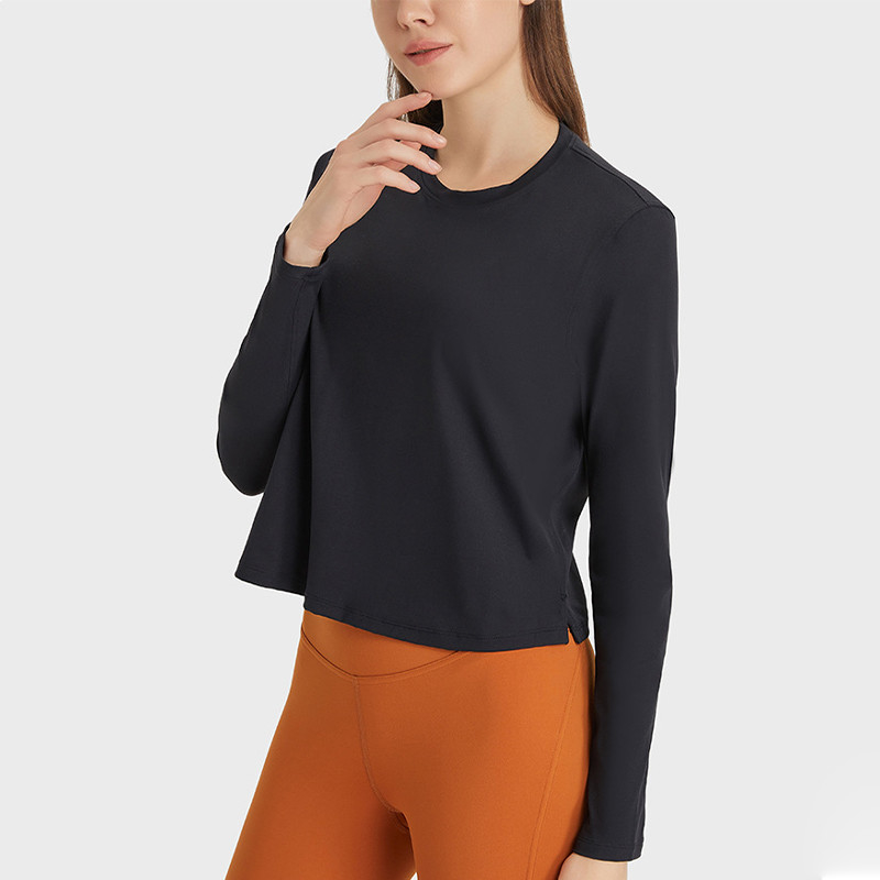 High Elastic Long Sleeve Crop Tops Workout Athletic Gym Cropped Casual Sweatshirts