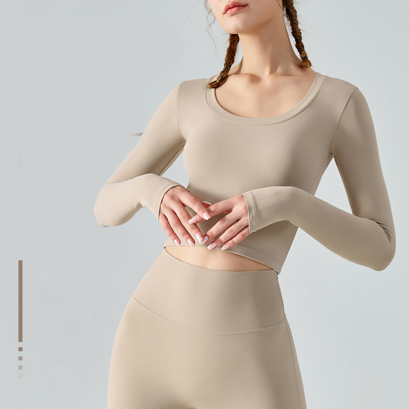 Breathable Comfortable Ladies Sports Shirt Autumn Winter Nude Yoga Long Sleeve Round Neck
